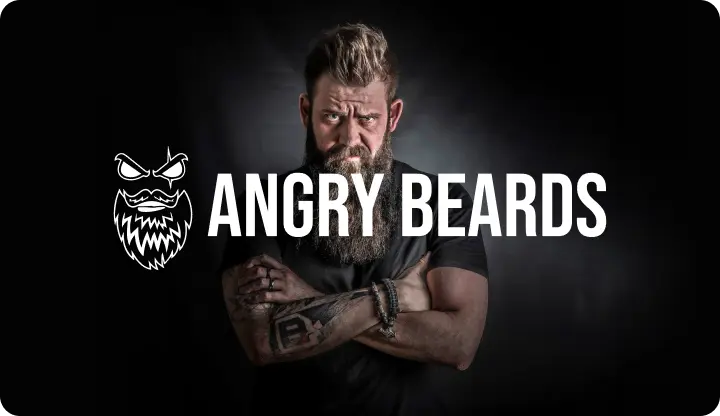 Photo of a bearded man and Angry Beards logo